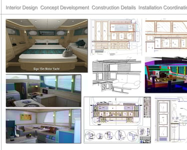 Yacht interior design, yacht interior drawings, workshop drawings