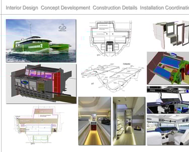 Yacht construction drawings, Thunderbird 2 interior design