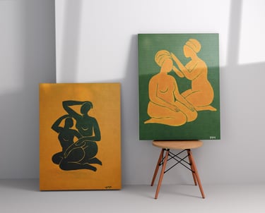 a painting of a woman sitting on a stool