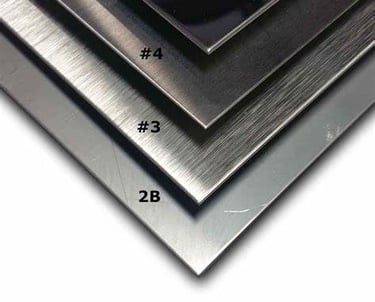 Samples of #2B, #3, #4 and mirror‑polished stainless finishes