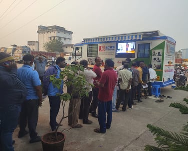 Patients Waiting at Mobile Van Camp for Testing