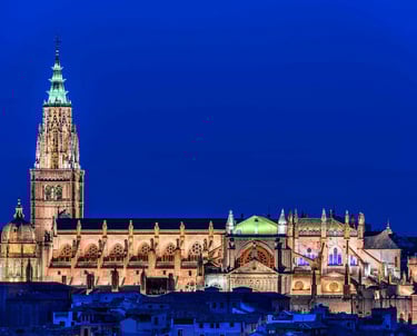 Toledo Cathedral at night. Spain