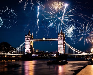 a bridge bridge with fireworks in the background
