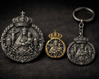 Medallas, pins y llaveros para cofradías fabricados a partir del mismo diseño