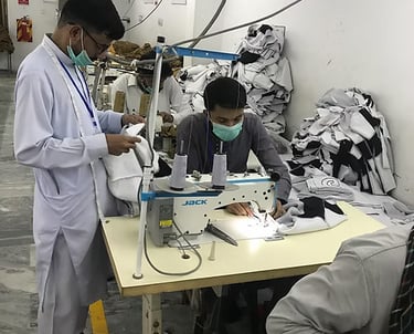 Cost-effective production line of tactical vests and protective clothing at Zestlet factory.