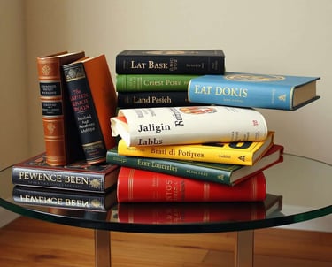 a glass table with books on it.