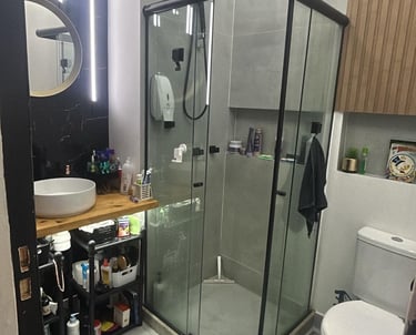 a bathroom with a shower 