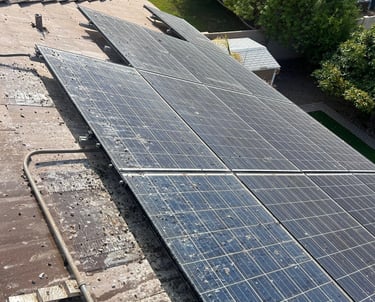 pigeon droppings and poop on roof and solar panels before our service in phoenix arizona