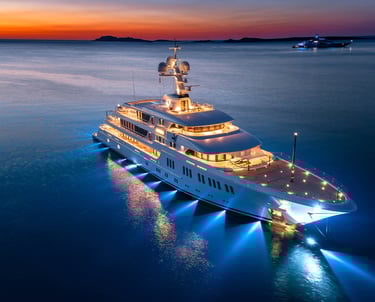 Luxury motor yacht at sea representing ethical fractional ownership and co-ownership maritime assets