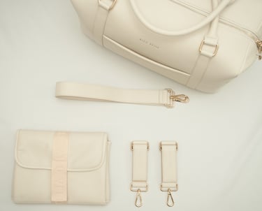 Aizu Velle Almond bag bundle with changing mat and pram straps