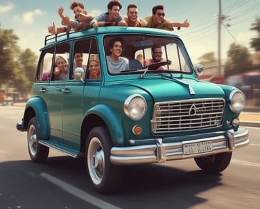 A diverse group of people sharing a ride in a modern vehicle.