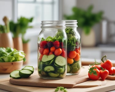 A glass jar filled with vibrant pickled vegetables, including sliced beets and a small yellow vegetable, immersed in a deep pink liquid. The jar is sealed with a metal clasp and sits on a dark surface.
