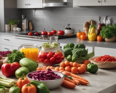 A display of various pickled vegetables and condiments in large, clear containers. Each container is filled with different types of pickles, including ones with bright red chilies, green chilies, and chickpeas. The containers are neatly arranged on a table, and several metal spoons are placed in them for serving. In the background, a person is visible, possibly a vendor, attending to the stall.