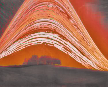 A vibrant painting of a six-month sun trail effect on photo paper.