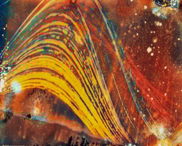 A vibrant painting of a six-month sun trail effect on photo paper.