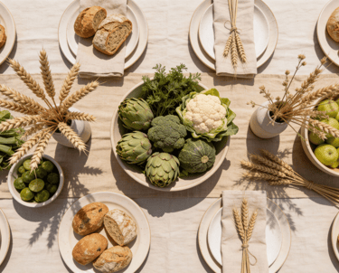 a table with bread and bread on it