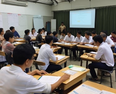 A classroom setting with students engaged in a training session.