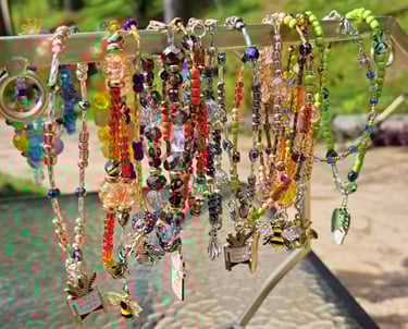 Handmade beaded bracelets created . 