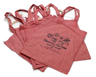 hunnie bumble totes, organic cotton, recycled cotton