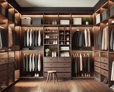 Custom walk-in closet by Portugal Woodworks in Park City and Heber, Utah.