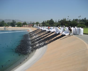 Installation des shade balls dans le plus grand réservoir de LA, Californie