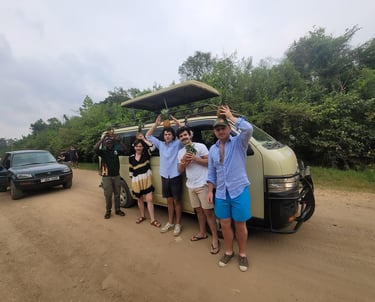 With clients carrying pineapple