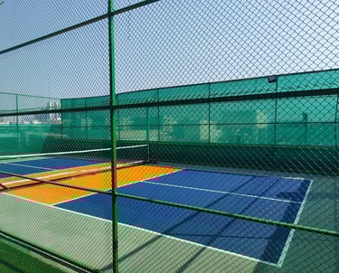 Professional 8-layer cushioned pickleball court on the FitX1 Manikonda rooftop designed for joint pr