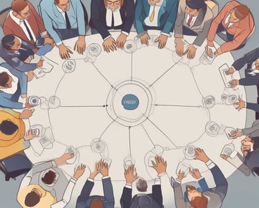 A professional team collaborating in a modern office setting.