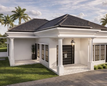 Rumah bergaya tropis modern dengan material kayu dan kaca