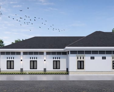 Desain eksterior rumah hunian Mr. Rico di Lampung, rancangan Raga Architect, menggabungkan material 