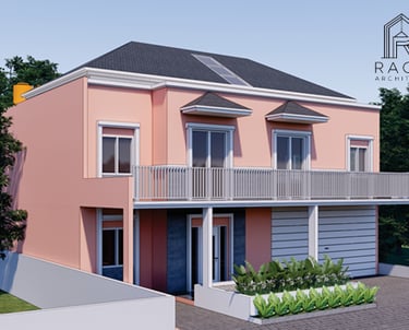 Desain rumah modern sederhana dengan atap pelana, fasad minimalis warna netral