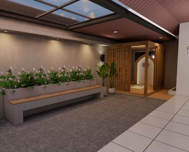 Interior rumah dengan dapur terbuka yang terhubung langsung ke ruang keluarga