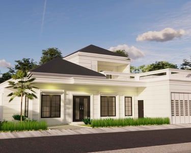 Fasad elegan rumah karya Raga Architect di Depok, proyek eksterior klien Mr. Rafif.