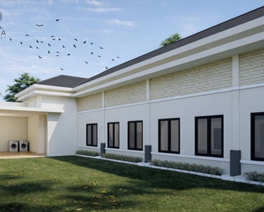 Area taman rumah hunian Mr. Rico di Lampung, rancangan Raga Architect, menampilkan kombinasi tanaman