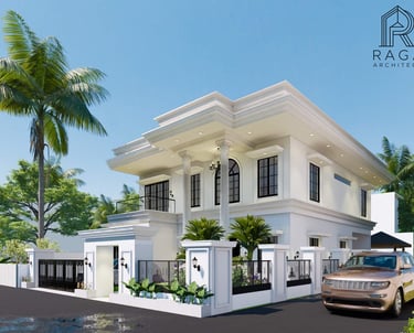 Desain rumah putih 2 lantai elegan Klien Mrs. Bella Riksa Garut