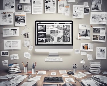 A vibrant collage showcasing various design and printing services.