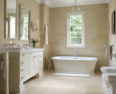 Limestone bathroom and walls brighten and soften a space simultaneously