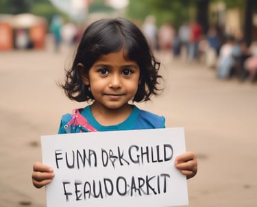 a young girl holding a sign that says fund fund fund fund fund fund fund fund
