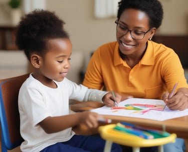 A caring professional assisting a family in a supportive environment.