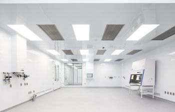 Cleanroom with 9 filtered air inlets and ancillary equipment