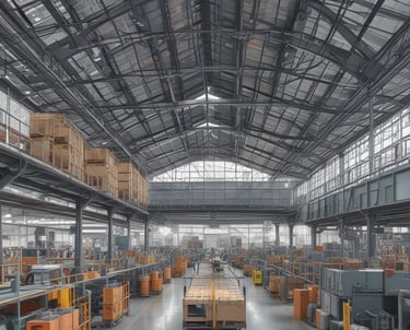 An image depicting a factory in China with various products.