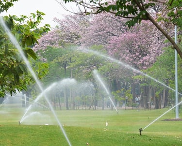 irrigation running in a park, municipal, commercial