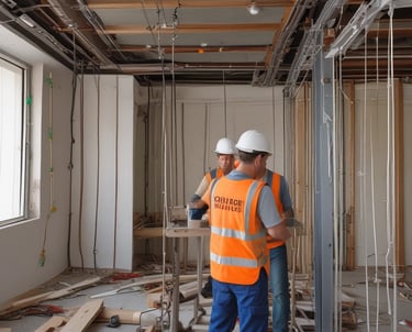 A modern, circular smart thermostat is mounted on a wooden wall. The device displays a message suggesting setup with Wi-Fi and shows the number 50, indicating an indoor temperature setting. The design appears sleek and minimalist.