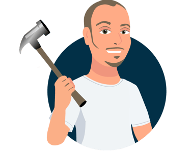 Cartoon graphic image of Cyd holding a hammer