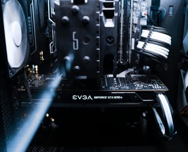 The inside of a PC, showing the motherboard & the graphics cards