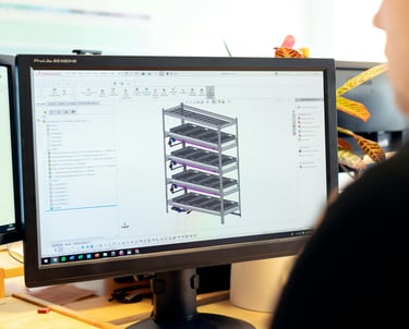 a 3D designed shelving unit using Computer-Aided Design (CAD) the person is using SolidWorks