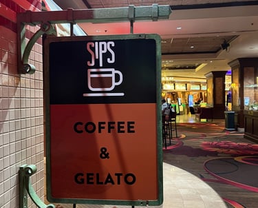 sign with coffee cup for Sips coffee & gelato in reno, nv
