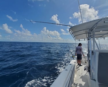 Underway on boat fishing with outriggers