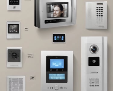 A sleek video doorbell mounted beside a front door with a clear view of the street.