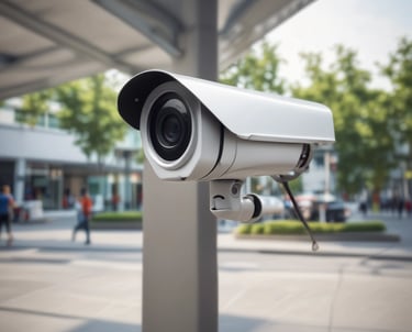 Four spherical security cameras with a glossy white finish are positioned in a row, each featuring a prominent lens and the brand name 'Briton' visible on their bases. The background is dark, contrasting with the brightly lit cameras.